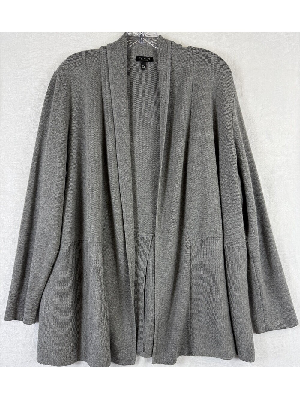 Talbots Cardigan Sweater 2X Petite Womens Gray Open Front 2XP